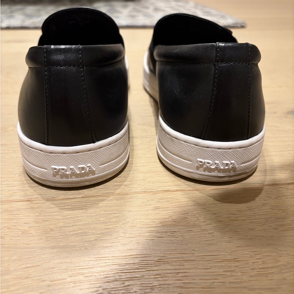 Prada Black and White Men's Slip-On Loafers - Picture 4 of 6